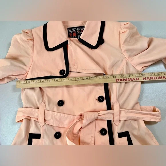 XXI twist Elegant Women's Double feasted Peach/black Trench Coat, M , NWT - Picture 13 of 17